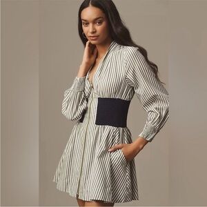 The Tommie Long Sleeved Smocked Front Zip Mini-Shirt Dress by Anthropologie.